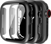 TSHIENTT Tempered Glass (Pack of 2) Hard PC Case for Smartwatches Compatible with Apple Watch Series 8 45mm & Series 7 45mm, Full Coverage, Touch Sensitive, Ultra-Thin HD Bumper - Black