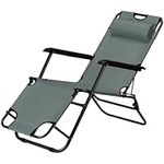 JEMIDI Sun Lounger, Grey - Garden Chair with Reclining Backrest, Armrest & Headrest - Perfect for Patio, Poolside, Camping - Lightweight, Durable & Portable