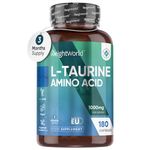 L Taurine 1000mg Capsules - 180 High Strength Taurine Capsules (3 Months Supply) - Vegan Amino Acid Taurine Supplement for Overall Health - Pre-Workout Supplement for Men & Women