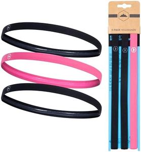 Tough Headwear Athletic Headband Set - Thin Headbands for Women - Elastic Sport Hair Bands Men - Skinny Sports Hairbands - Non Slip Athletic Head Bands for Sports - Black and Pink