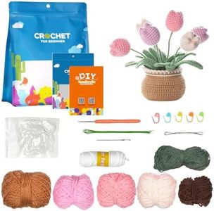 ZIENVE Crochet Kit for Beginners, Potted Tulip Crochet Starter Kit, Flower Easy Crocheting Knitting Kit with Step-by-Step Instruction and Video Tutorials, Tulip