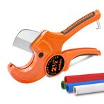 Kerry PVC Pipe Cutter, Up to 63mm(2-1/2") Ratcheting Heavy-Duty PEX Poly PE Plastic Hoses and Plumbing Tube Cutting Tool, Stainless Steel Blades, Thicken Aluminum Body Efficient Extended Handle