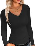 Ekouaer Long Sleeve Shirts for Women V Neck Basics Tops Lightweight Base Layer Slim Fit Top Thermal Undershirts Tee