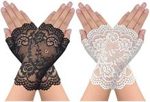 obmwang 2 Pairs Women's Lace Gloves Fingerless Floral Gloves Bridal Prom Gloves for Wedding Party Costume Accessories, Black,white