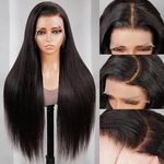 MEGALOOK Upgraded Bleached Knots Straight Lace Front Wigs 200% Density Brazilian Virgin Human Hair 13x4 HD Pre Cut Lace Frontal Wigs for Black Women Glueless Wigs Natural Black 18 Inch