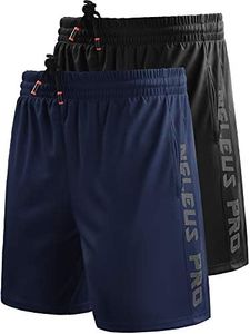 NELEUS Men's Lightweight Workout Athletic Shorts with Pockets, 6056# 2 Pack:black,navy Blue, Medium