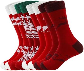 WANDER Men's Christmas Socks Gifts Dress Socks Funny Cotton Calf Crew Socks (Shoe Size:13-15,8 Pairs Red Christmas Socks)