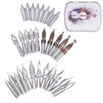 SIPLIV 30 Pcs Stainless Steel Comic Pen Nib Calligraphy Pen Nibs Dip Pens Nibs Set, Manga Nibs Fountain Pen Nibs Replacements with Steel Storage Box (Violin)