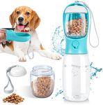 Portable Pet Water Bottle, 550 ml, Dog, Cat, Pets, Leak-Proof Water Bottle with 100 ml Dog Food Cup, Perfect for Dogs on The Go, Leak-Proof Outdoor Water Bottle (Blue)