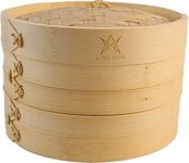 Altra Astra Bamboo Steamer - 8 inch, 100% Glue Free Construction with Reusable Cotton Sheets, Perfect for Healthy Steaming of Dim Sum, Bao Buns, Vegetables, Meat & Fish, 2 Tiered Basket