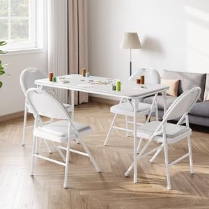 Garvee Portable Folding Table and Chairs Set with Metal Legs and Thicken Padded Cushion, No Assembly Required, for Events, Dining Room, Living Room, Office, Camping,