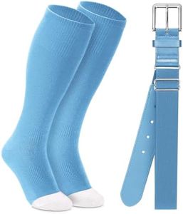 XZQTIVE Baseball Softball Socks and Baseball Softball Belt Combo Set Knee-High Soccer Socks for Kids Youth Adult,Baby Blue