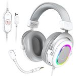 Fifine USB Gaming Headset, PC Headphones Wired with Detachable Microphone, Streaming RGB Headset for PC/Mac/PS5, 7.1 Surround Sound, Computer Headphones for Game Voice/Video-H6(White)