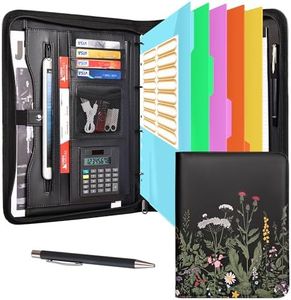Eshow Portfolio Organizer - 3 Ring Binder with Zipper, Vegan Leather Business Padfolio Folder with Notepad Includes 5 Colorful Sheet Protectors for Documents Files for Women