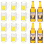 Cobee Miniature Dollhouse Beer Cups Bottle Set, 12 Pieces Mini Mugs with 4 Pieces Beer Bottles Realistic Beer Glass Model Dollhouse Drink Set Dolls House Accessories Decor for Pretend Play DIY