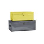 American Atelier Daven Decorative Metal Box Trunks | Set of 2 | Vintage Style Storage with Loop Closures | Space Saving Organizer for Home Toy Box, College Dorm, & Office Use (Yellow & Charcoal)