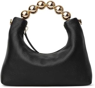 DORIS&JACKY Small Top Handle Clutch Bag Women Designer Goatskin Crossbody Purse With Pearl Handle And Detachable Metal Chain (Black)
