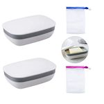 2 Pcs Travel Soap Cases,Soap Dish Holder with Lid Portable Plastic Soap Box Leakproof Container for Camping Hiking Family Shower Bathroom School Gym (with 2 Pcs Soap Mesh Bag)