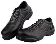 Karam FS14 Black Leather Safety Shoes for Men | Antistatic, Water Repellent, Oil & Heat Resistant | Single Density with Steel Toe | Size-10