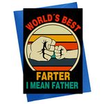 FLYAB Funny Fathers Day Card for Dad from Daughter Son 4"x6" Fathers Day Greeting Card with Envelope Birthday Gifts Card for Dad Grandpa-World's Best Farter I Mean Father