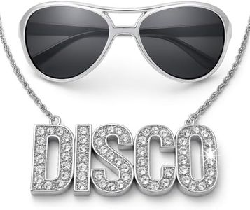 Rave Envy Silver Disco Jewelry with Necklace and Sunglasses, 70's Disco Outfits for Men, Accessories Men, Cool Halloween Costume, 70's Fashion