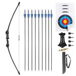 Mxessua 45" Youth Bow and Arrows Set for Kids 8-12 Teens Recurve Archery Beginner Gift Longbow Kit, Outdoor Hunting Play Gift Toys, 9 Arrows, 4 Target Face for Backyard Game Age 12-14 14-16 (Black)