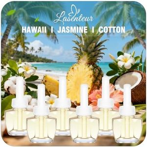 Plug-in Air Freshener Refills - Hawaiian Jasmine Cotton Scented Essential Oil Refills 6 Count Long-Lasting Fragrance - For Room and Bathroom, Compatible with Air Wick,Compatible with Glade