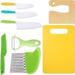 Leking 8 Pcs Wooden Kids Kitchen Knife, Plastic Kids Knife Set Include Wood Kids Safe Knife, Serrated Edges Plastic Knife, Plastic Potato Slicers, Sandwich Cutter, Y Peeler and Cutting Board