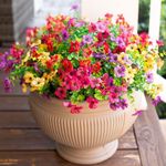 HyeFlora Artificial Faux Plants Flowers Outdoor Spring Summer Decoration, 12 Bundles Fake Silk Colorful Daisy Eucalyptus Realistic UV Resistant for Outside Home Planter Porch Patio Yard Decor