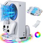 Cooling Stand with Charging Station for Xbox Series S, ZAONOOL Dual Controller Charger Dock & Cooling Fan for Console Cooler Accessories with 13 RGB Lights, Headphone Holder & 2 USB Port, White