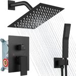 Midanya Rain Shower System Square Rainfall Shower Head Wall Mount Shower Faucet Set with Hand Sprayer Rough-in Valve Trim Kit Bathroom Mixer Shower Combo Set,8 Inch Square Knob,Matte Black