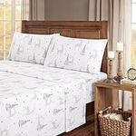 kathy ireland 100% Turkish Cotton Flannel Sheet Set, Christmas Deer - Queen