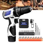 Cordless Drill Electric Drill Screwdriver for DIY Work, 18+1 Torque Power Drill, 45N.m Max, 26PCS Drill Bits, 3/8" Chuck, LED Work Light, 2 Variable Speed 0-400/1400rpm, 2x1300mAh Battery