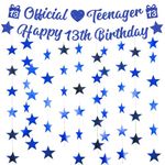 13th Birthday Decorations for Boys - Blue Official Teenager Banner With Happy 13th Birthday Bunting Garland Glitter Star Streamer 13 Years Old Party Supplies for Boys and Girls