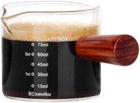 1 Pack Double Spouts Measuring Triple Pitcher Milk Cup with Wood Handle 75ML Espresso Shot Glasses Parts Clear Glass By BCnmviku