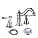RKF Bathroom Faucets for Sink 3 Hole Polished Chrome 8 inch Widespread Bathroom Sink Faucet with Drain Double Lever Handle Faucet Bathroom Vanity Faucet Basin Mixer Tap Faucet with Hose & Deck Mount