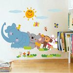 Decals Design 'Jungle Cartoon Cute Animals' Wall Sticker (PVC Vinyl, 60 cm x 90 cm, Multicolour)