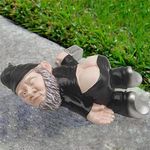 MINICAR Large 9.5'' H Drunk Gnomes Lying On The Ground, Funny Dwarf Sculptures Yard Lawn Ornaments Decorations, Gag Gifts Home Office Decor(Black)