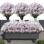 Satefello 20 Bundles Artificial Flowers for Outdoors, UV Resistant Fake Flowers with Plastic Plants, Faux Silk Flowers for Planter Outdoors, Window Box Front Porch Patio Decor-White