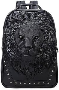 3D Print Animal Studded Backpack, PU Leather Cool Backpack Bookbag (Lion-Black)