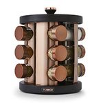 Tower T826022BLK Cavaletto 12 Jar Rotating Spice Rack with Pre-Filled Spices, Black and Rose Gold