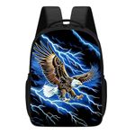 KOYI Boys Backpack American Fierce Flying Eagle Backpack Blue Lightning Backpack for Boys, 16 Inch Kids Backpacks for Kindergarten, Elementary School Boys and Girls with Padded Straps, Eagle, One
