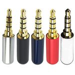 QBM 3.5mm 3-Pole TRRS Metal Earphone Soldering Jack Audio Male Plug Stereo (5 Pcs) DIY Plug Earphone AUX Pin (5 Pack-Metal-CLRD)