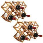 2 Pack Wood Wine Rack Countertop, Wooden Foldable 10 Bottles Wine Storage Wooden Stackable Wine Cellar Racks, Wood Wine Bottle Display Shelf for Wine Cabinet, Home, Kitchen, Pantry, Wine Cellar, Bar