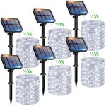 6 Pack Solar String Lights Outdoor - 150LED 49FT Each Solar Fairy Lights Waterproof 8 Modes Copper Wire Solar Christmas String Lights for Outdoor Patio Garden Wedding Tree Party Xmas Decor, Cool White