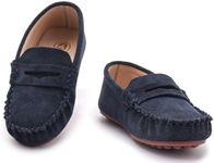 DADAWEN Toddler Little Kid Boys Girls Soft Suede Leather Slip On Loafer Flats Dress Shoes Casual Boat Shoes Wedding Church School Oxford Shoes Loafers Blue US Size 6.5 M Toddler
