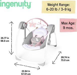 Ingenuity Comfort 2 Go Baby Swing – Portable, Pink