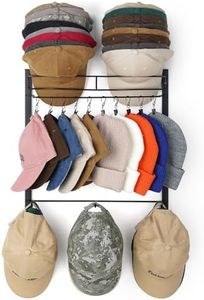 HYDERMUS Hat Rack for 45 Baseball Caps with 10 Clips 3 Tier Hat Organizer for Wall Multi-functional Hat Hanger Metal Hat Holder at Closet Bedroom Entryway Gift for Men Boy Teen