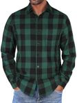 COOFANDY Mens Flannel Shirts Long Sleeve Big and Tall Button Down Shirt with Pocket Casual Shirts Work Shirts for Men, Green Buffalo Plaid, 3X-Large