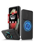 FRLMOOES for Samsung Galaxy S21Ultra Case Compatible Magnetic Wireless Charging,S21Ultra Case with Screen Protector,Built-in Kickstand Ring,with Camera Cover,Shockproof Military-Grade Protection,Black